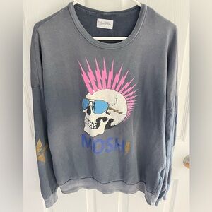 Lauren Moshi Gray Skull Graphic Sweatshirt Size Small